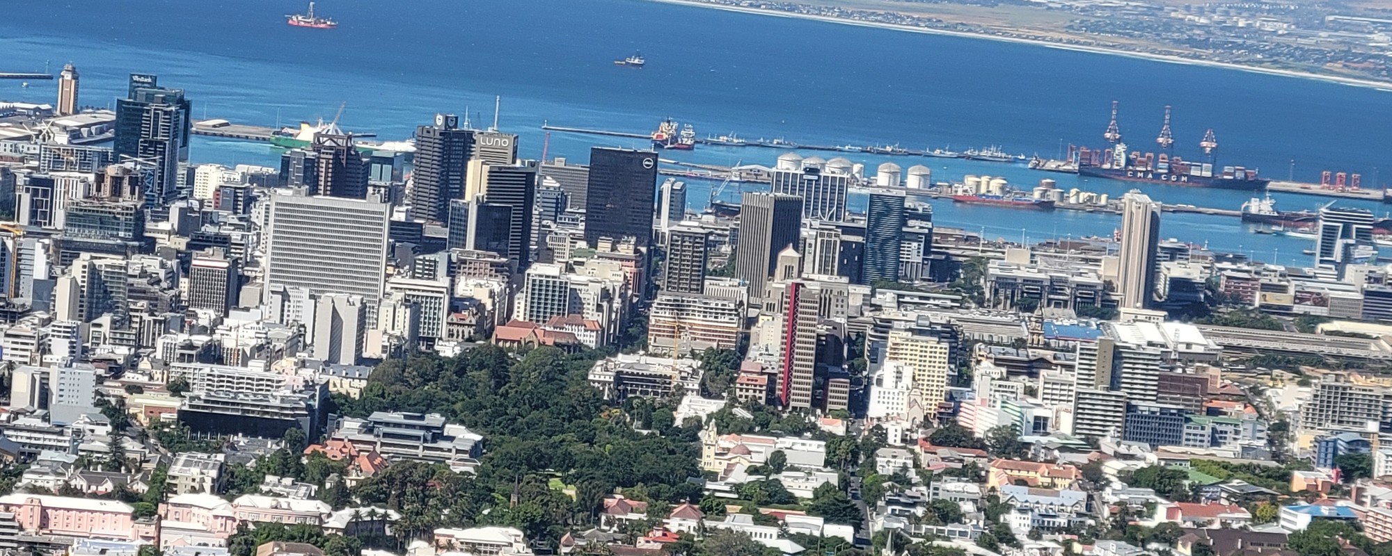 Aerial view of Cape Town, South Africa, with the harbour and city bowl